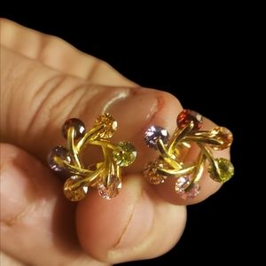 10k Gold multi gemstones stud earrings Peridot, garnet, topaz, pink sapphire